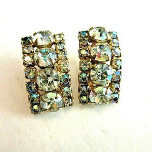 Vintage Gold Tone & AB Crystal Rhinestone Earrings
